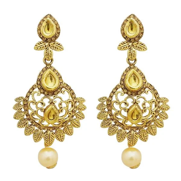 Drop Earrings for Engagement Party -Jheel Brown Stone Gold Plated Pearl Drop Dangler Earrings - 2900228A