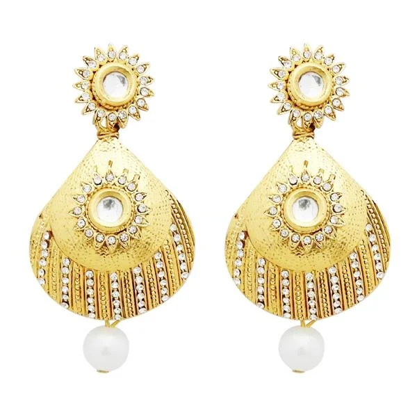 Lead Free Drop Earrings for Health -Jheel Gold Plated Austrian Pearl Drop Dangler Earrings - 2900250B