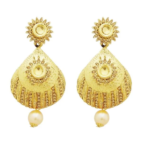 Tarnish Resistant Drop Earrings for Longevity -Jheel Gold Plated Austrian Stone Pearl Drop Dangler Earrings - 2900250A