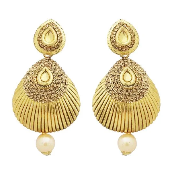 Nickel Free Drop Earrings for Safety -Jheel Gold Plated Austrian Stone Pearl Drop Dangler Earrings - 2900251A