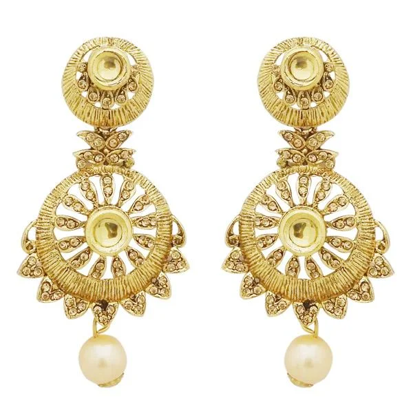 African Drop Earrings with Culture -Jheel Gold Plated Austrian Stone Pearl Drop Dangler Earrings - 2900253A