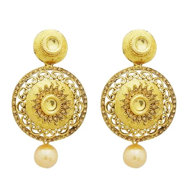 Indian Drop Earrings with Intricacy -Jheel Gold Plated Austrian Stone Pearl Drop Dangler Earrings - 2900254A