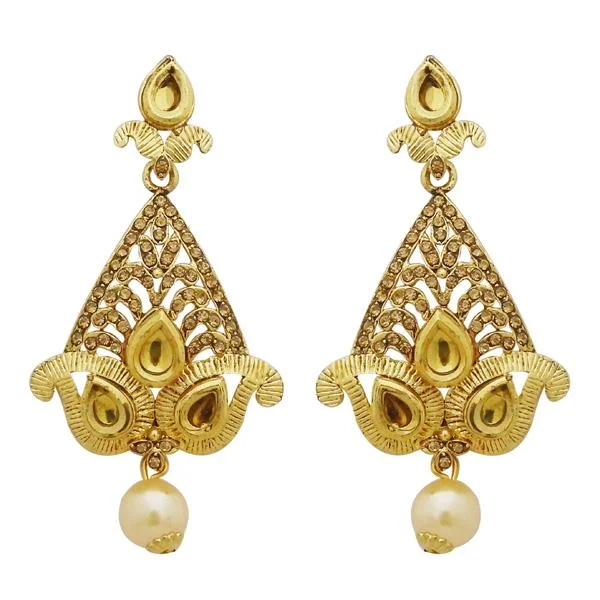 Drop Earrings with Matte Finish -Jheel Gold Plated Stone Pearl Drop Dangler Earrings - 2900232A