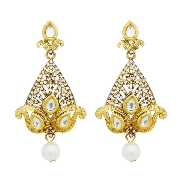 Drop Earrings with Polished Shine -Jheel Gold Plated Stone Pearl Drop Dangler Earrings - 2900232B