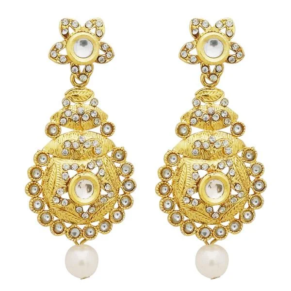 Drop Earrings for Mother's Day -Jheel Kundan Gold Plated Austrian Stone Dangler Earrings - 2900224B