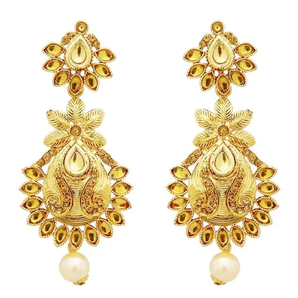 Drop Earrings for Christmas Party -Jheel Kundan Gold Plated Austrian Stone Dangler Earrings - 2900226A