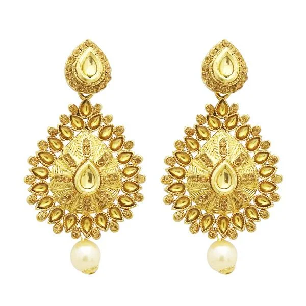 Drop Earrings for Prom Night -Jheel Kundan Gold Plated Austrian Stone Dangler Earrings - 2900227A