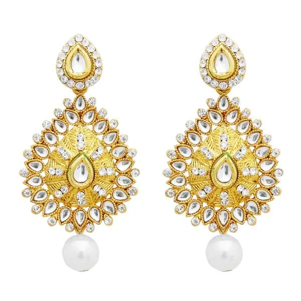 Drop Earrings for Bridesmaids Look -Jheel Kundan Gold Plated Austrian Stone Dangler Earrings - 2900227B