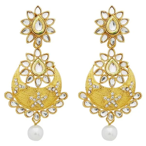 Drop Earrings for Party Look -Jheel Kundan Gold Plated Stone Dangler Earrings - 2900222B