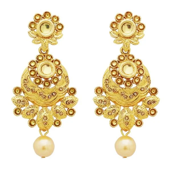 Drop Earrings for Valentine's Day -Jheel Kundan Stone Gold Plated Dangler Earrings - 2900225A