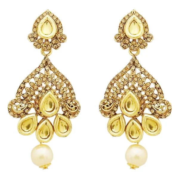 Drop Earrings with Hammered Finish -Jheel Kundan Stone Gold Plated Dangler Earrings - 2900233A