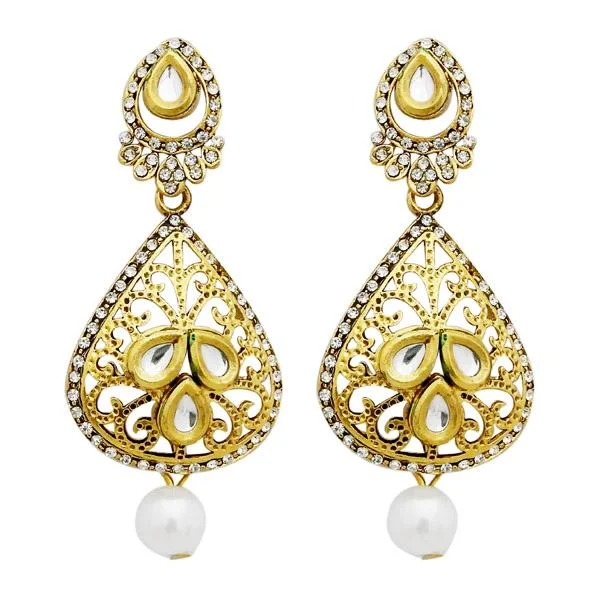 Drop Earrings with Enamel Coating -Jheel Kundan Stone Gold Plated Dangler Earrings - 2900234B