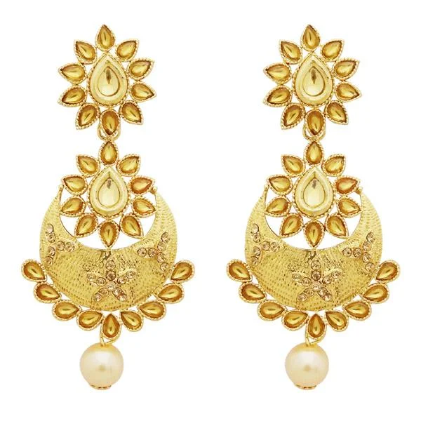 Drop Earrings for Casual Outfit -Jheel Kundan Stone Gold Plated Pearl Drop Dangler Earrings - 2900222A