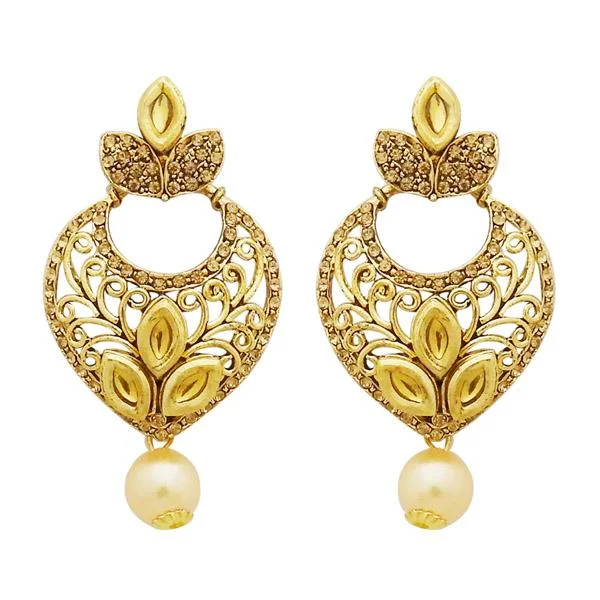 Drop Earrings for Festival Style -Jheel Stone Gold Plated Pearl Drop Dangler Earrings - 2900218A