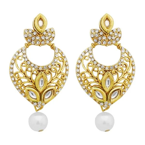 Drop Earrings for Beach Outfit -Jheel Stone Gold Plated Pearl Drop Dangler Earrings - 2900218B