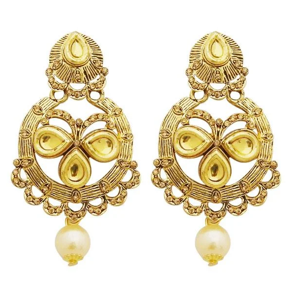 Drop Earrings for Evening Gown -Jheel Stone Gold Plated Pearl Drop Dangler Earrings - 2900220A