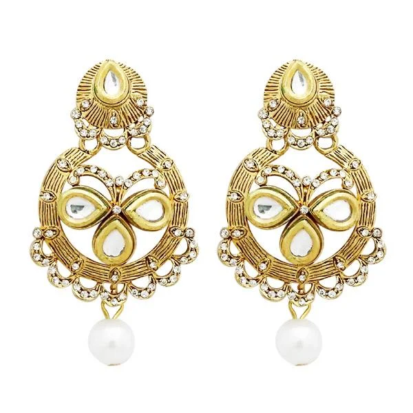 Drop Earrings for Office Wear -Jheel Stone Gold Plated Pearl Drop Dangler Earrings - 2900220B