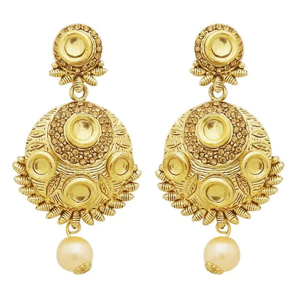 Drop Earrings for Formal Attire -Jheel Stone Gold Plated Pearl Drop Dangler Earrings - 2900221A