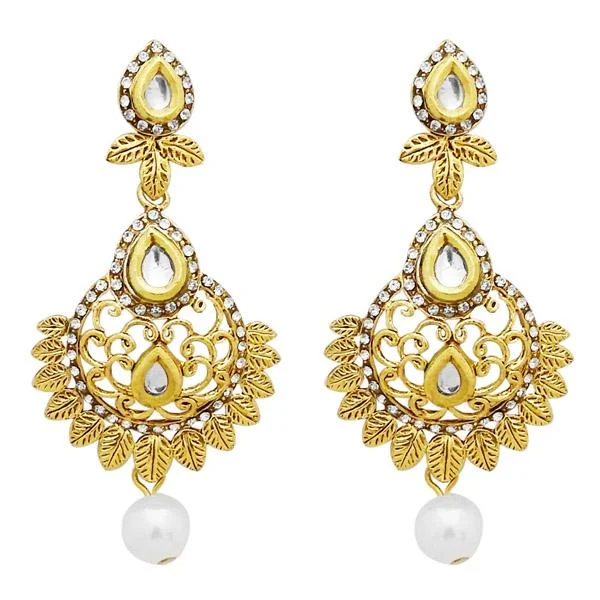 Drop Earrings for Wedding Ceremony -Jheel Stone Gold Plated Pearl Drop Dangler Earrings - 2900228B