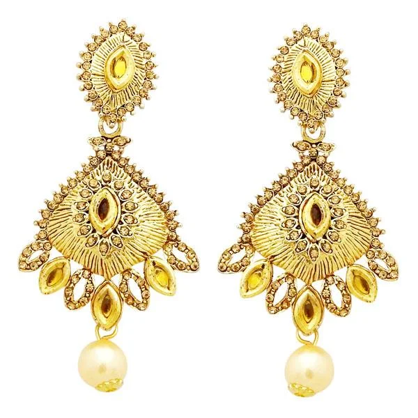 Drop Earrings with Filigree Work -Jheel Stone Gold Plated Pearl Drop Dangler Earrings - 2900235A