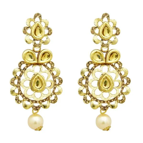 Gemstone and Diamond Drop Earrings for Opulence -Jheel Stone Gold Plated Pearl Drop Dangler Earrings - 2900237A