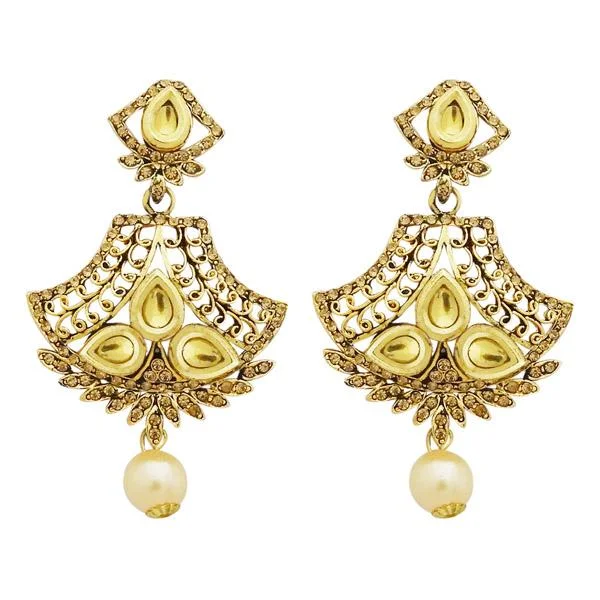 Crystal and Pearl Drop Earrings for Glamour -Jheel Stone Gold Plated Pearl Drop Dangler Earrings - 2900238A