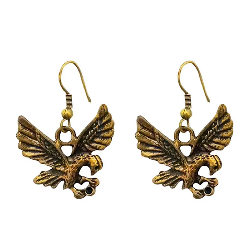 Drop Earrings for School Uniform -Kriaa Antique Gold Plated Bird Dangler Earrings