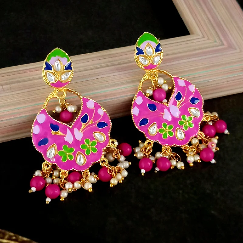 Long Drop Earrings for Dramatic -Kriaa Austrian Stone Pink Meenakari Dangler Earrings