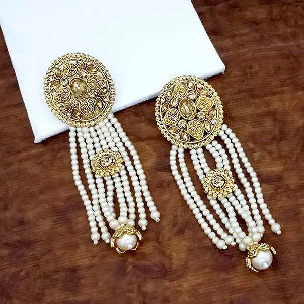 Diamond Drop Earrings for Luxury -Kriaa Brown Austrian Stone Gold Plated Pearl Dangler Earrings