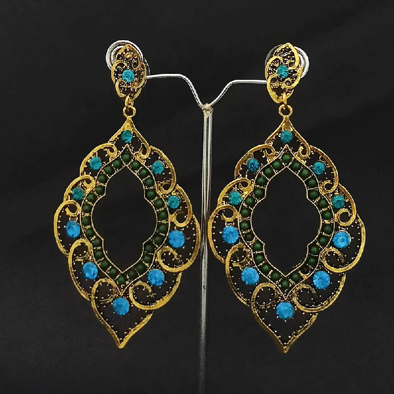 Drop Earrings with Polished Shine -Kriaa Gold Plated Blue & Green Austrian Stone Dangler earrings