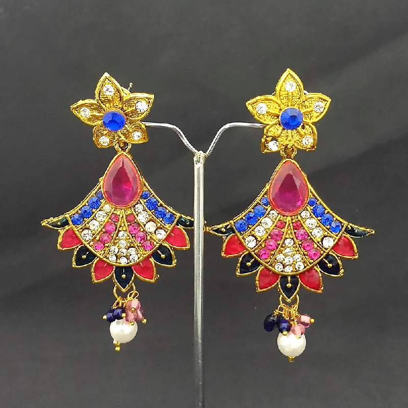 Drop Earrings with Matte Finish -Kriaa Gold Plated Pink & Blue Austrian Stone And Meenakari Dangler earrings