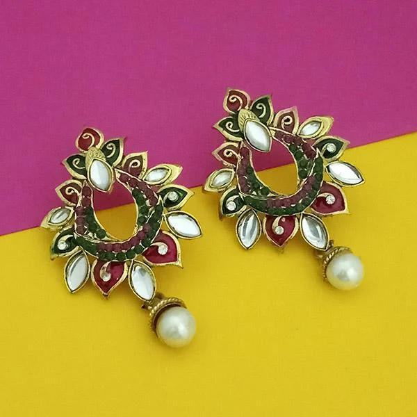 Drop Earrings with Knot Designs -Kriaa Gold Plated Pink Meenakari Kundan Dangler Earrings