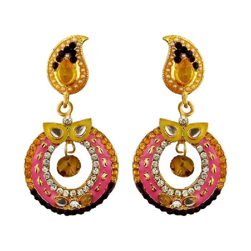 Drop Earrings with Vine Designs -Kriaa Gold Plated White Austrian Stone And Meenakari Dangler Earrings