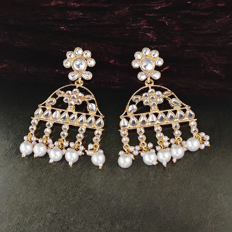 Indian Drop Earrings with Intricacy -Kriaa Gold Plated White Beads and Kundan Dangler Earrings - 1316373A