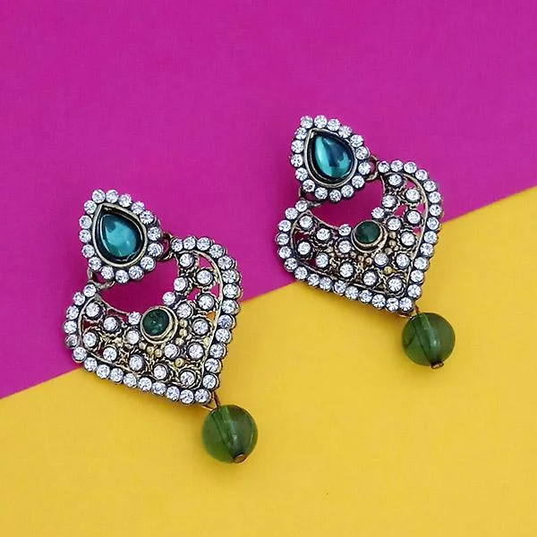 Drop Earrings with Animal Motifs -Kriaa Green Kundan Austrian Stone Gold Plated Dangler Earrings