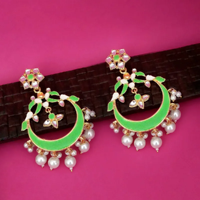 Gold Drop Earrings for Women -Kriaa Green Meenakari Gold Plated Chandbali Dangler Earrings