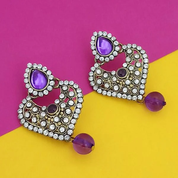 Drop Earrings with Infinity Symbols -Kriaa Purple Kundan Austrian Stone Gold Plated Dangler Earrings