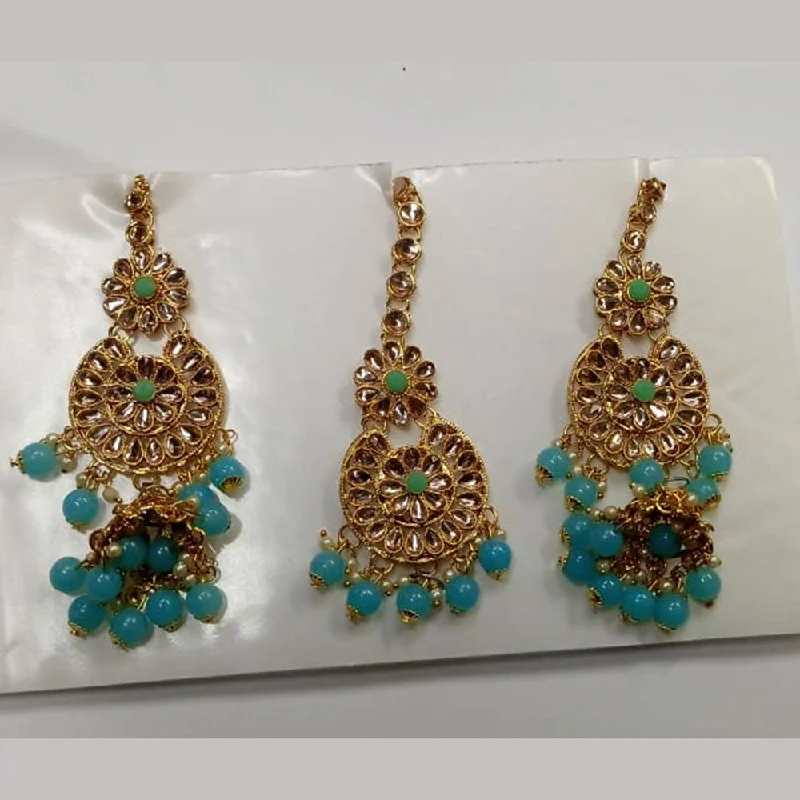 Bohemian Drop Earrings with Tassels -Kumavat Jewels Kundan Stone & Beads Dangler Earrings With Maang Tikka