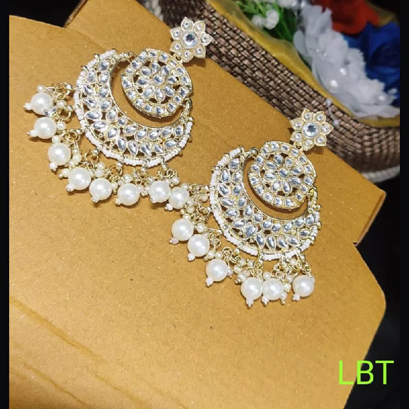 Drop Earrings for Beach Outfit -Lucentarts Jewellery Gold Plated Kundan Stone Dangler Earrings