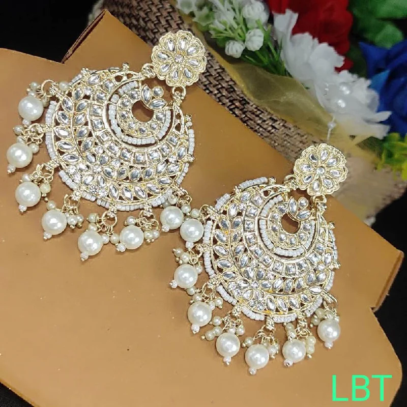 Drop Earrings for Evening Gown -Lucentarts Jewellery Gold Plated Kundan Stone Dangler Earrings