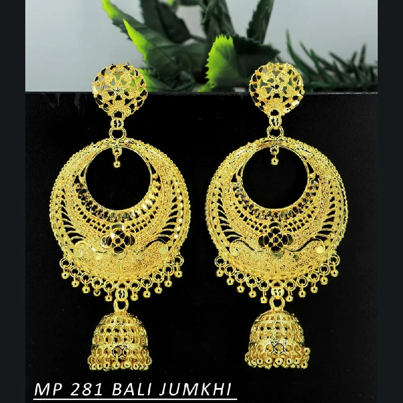 Indian Drop Earrings with Intricacy -Mahavir Forming Gold Plated Dangler Earrings  - MP 281 Bali Jumkhi