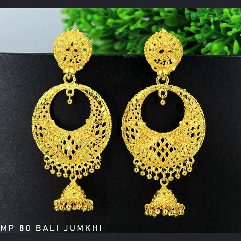 Ethnic Drop Earrings with Tribal Design -Mahavir Forming Gold Plated Dangler Earrings  - MP 80 Bali Jumkhi