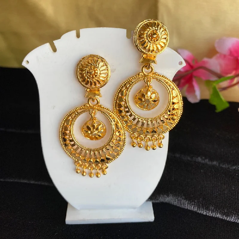 Drop Earrings with Chevron Designs -Mahavir Gold Plated Dangler Earrings