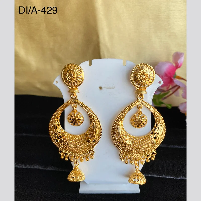 Drop Earrings with Crown Designs -Mahavir Gold Plated Dangler Earrings