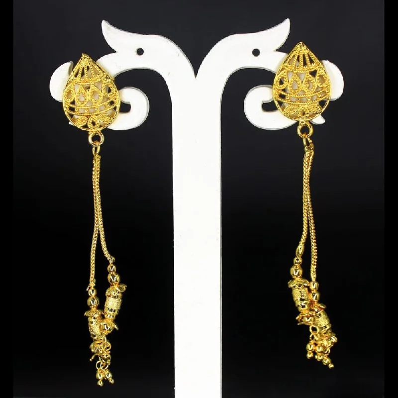 Drop Earrings with Embossed Patterns -Mahavir Gold Plated Dangler Earrings - JBS E RING 9