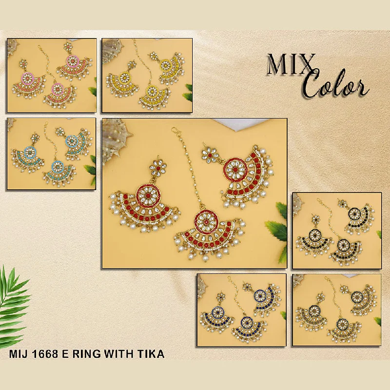 Drop Earrings with Wave Designs -Mahavir Gold Plated Dangler Earrings With Maangtikka