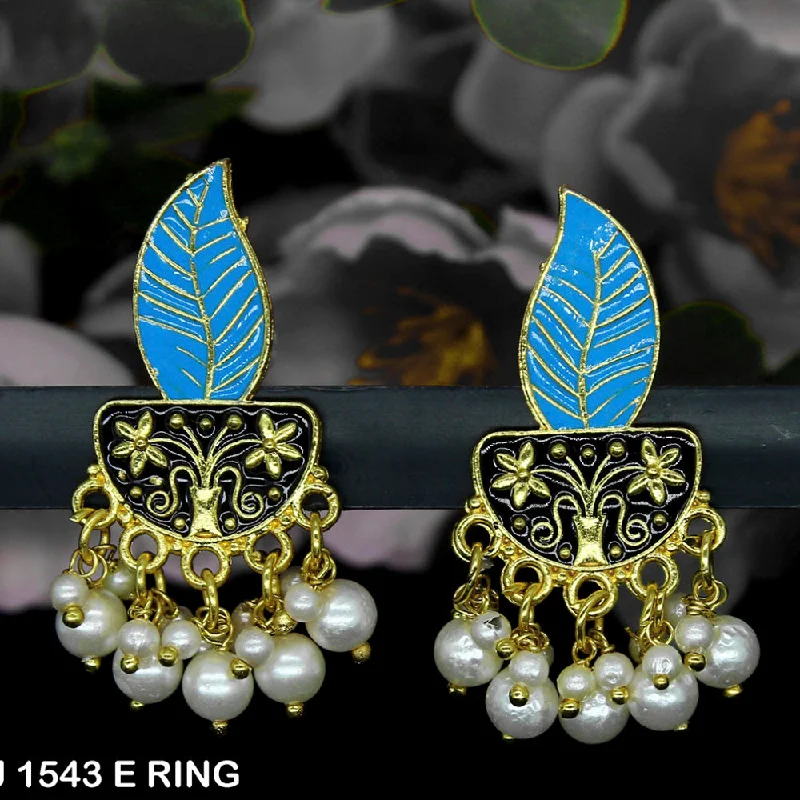 Rhinestone Drop Earrings for Sparkle -Mahavir Gold Plated Meenakari And Pearl Designer Dangler Earrings