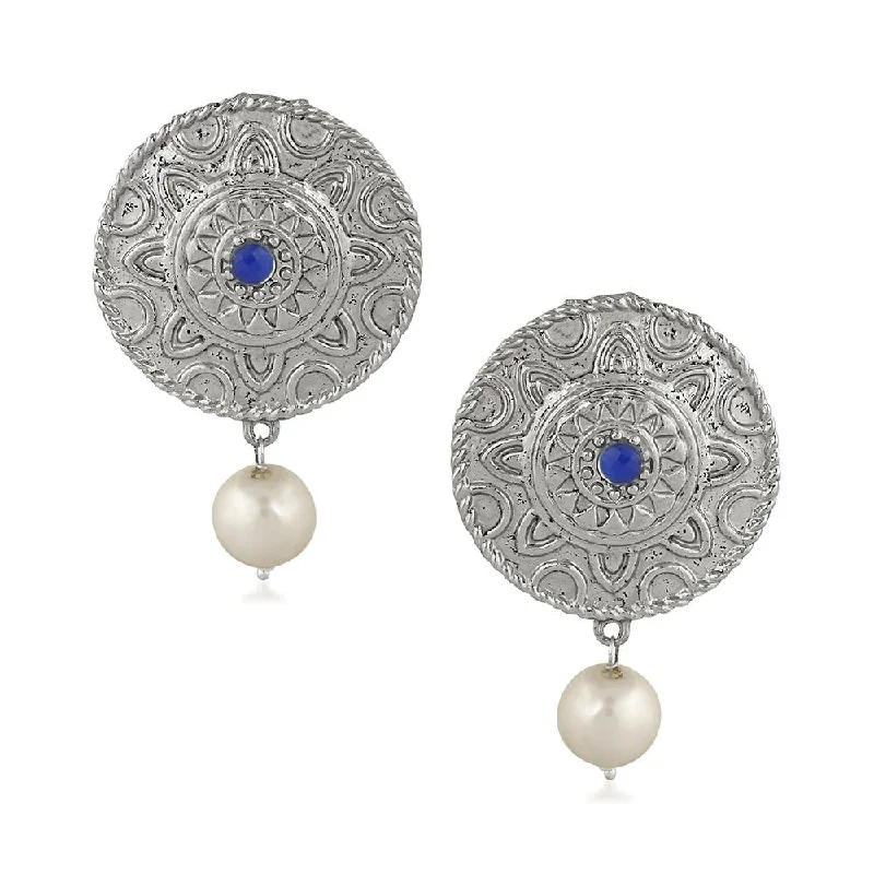 Drop Earrings for Concert Look -Mahi Blue Kundan and Artificial Pearl Traditional Dangler Earrings for Women (VECJ100226)