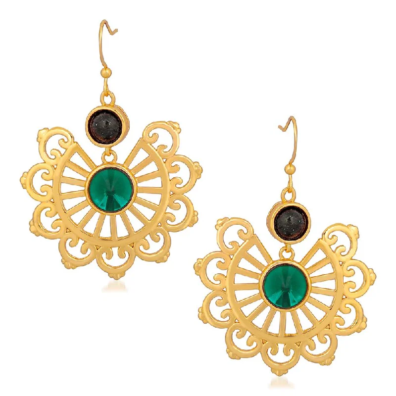 Drop Earrings with Textured Surface -Mahi Gold Plated Dangler Earrings with crystal stones for girls and women