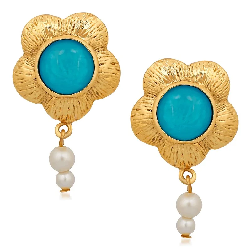 Drop Earrings with Matte Finish -Mahi Gold Plated Floral Designer Dangler earrings with Crystal stones for girls and women